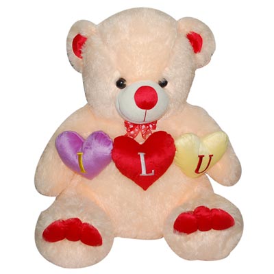 "Cream Teddy holding Hearts - KT 159-001 - Click here to View more details about this Product